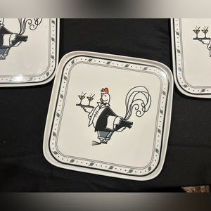 3 Zrike Rooster/Chicken 9.5” square plates